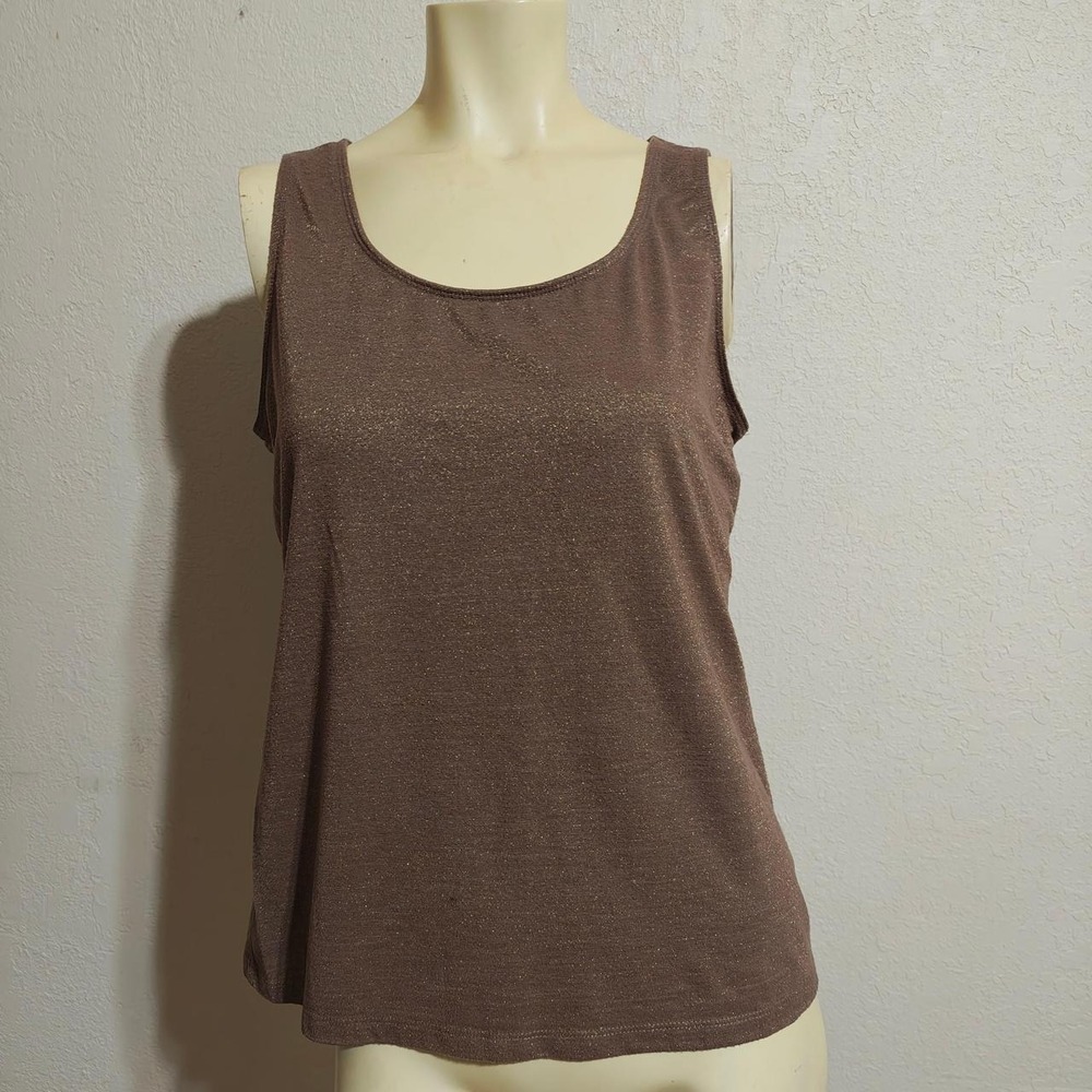 Charter Club Womens Brown Metallic Sleeveless Tank Top Party Glamour Size M